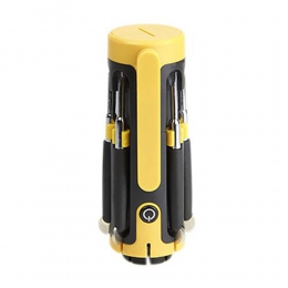 desarmadores herramientas compactos cruz plano estrellas diferentes puntas con clip trabajadores casa oficina metal plástico negro con amarillo promocionales regalo ejecutivo serigrafia her022