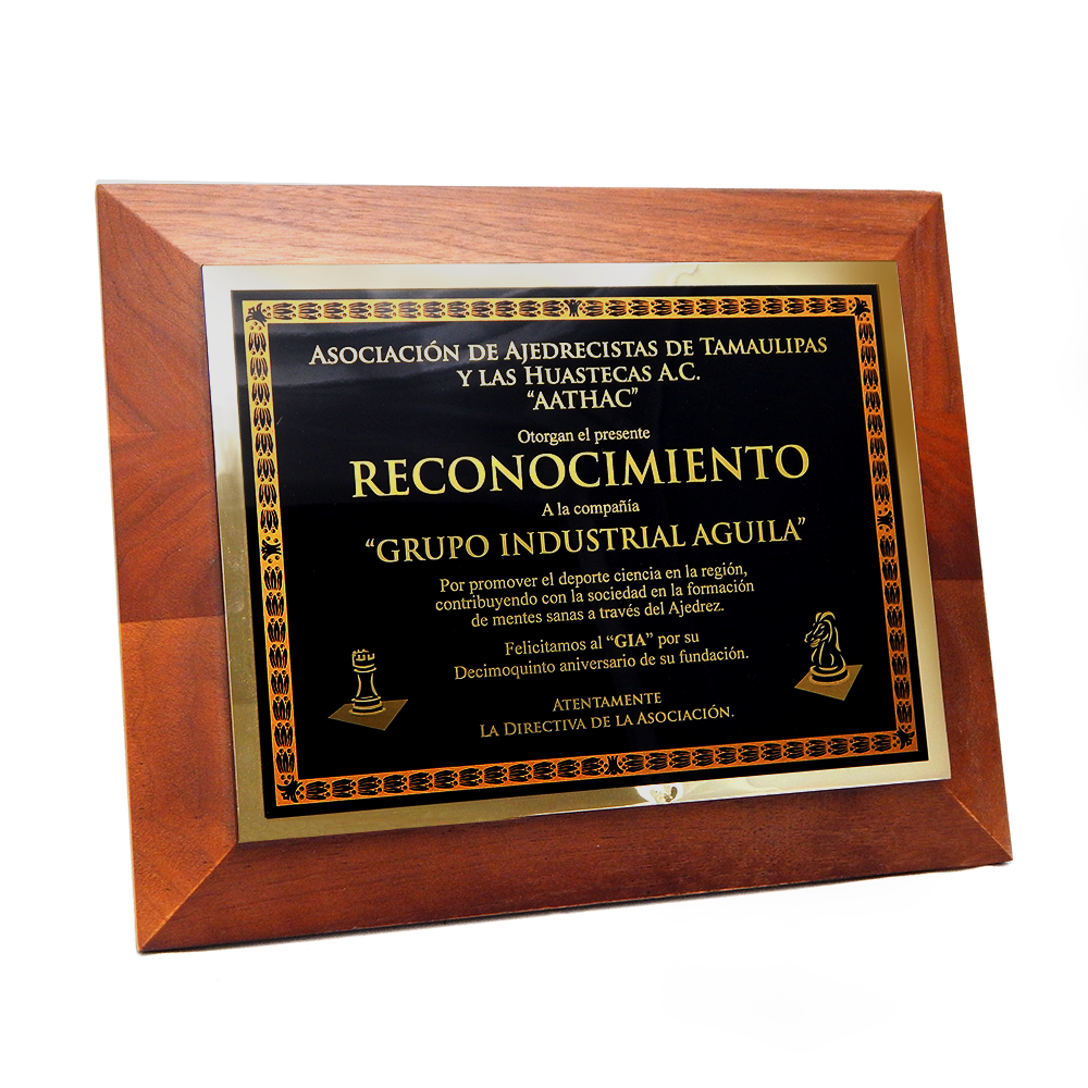 RECONOCIMIENTO BASE MADERA CON PLACA GRABADA LASER | Trofeos Y Grabados M