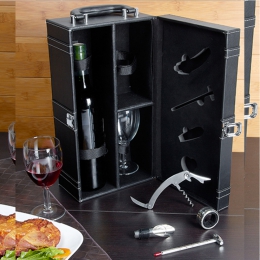 set para vinos copas sacacorchos corchos maletin para vinos vino de mesa promocionales regalo ejecutivo personalizado laser serigrafia negro 98509