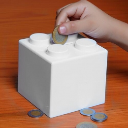 Alcancía cubo INF100 ahorrar guarda monedas dinero ahorro cubo lego plástico kids niños promocional mayoreo regalo ejecutivo impresión serigrafia
